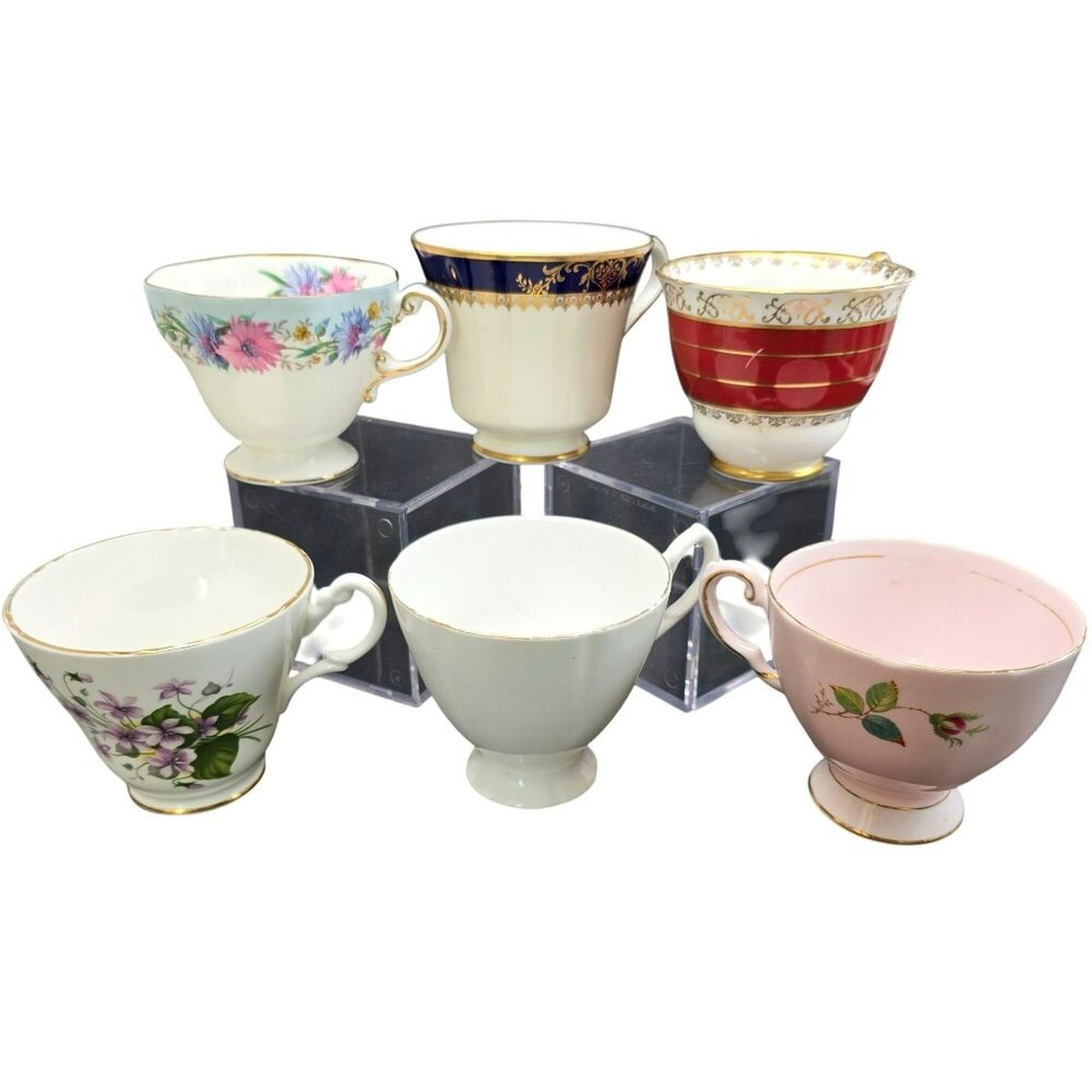 Vintage Bone China Tea Cup Set Of 6 Mixed Patterns & Brands JJ4097